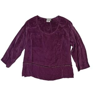 VTG Rabbit Velvet Long Sleeve Top Womens 12 Purple Holiday Party Whimsigoth Bead